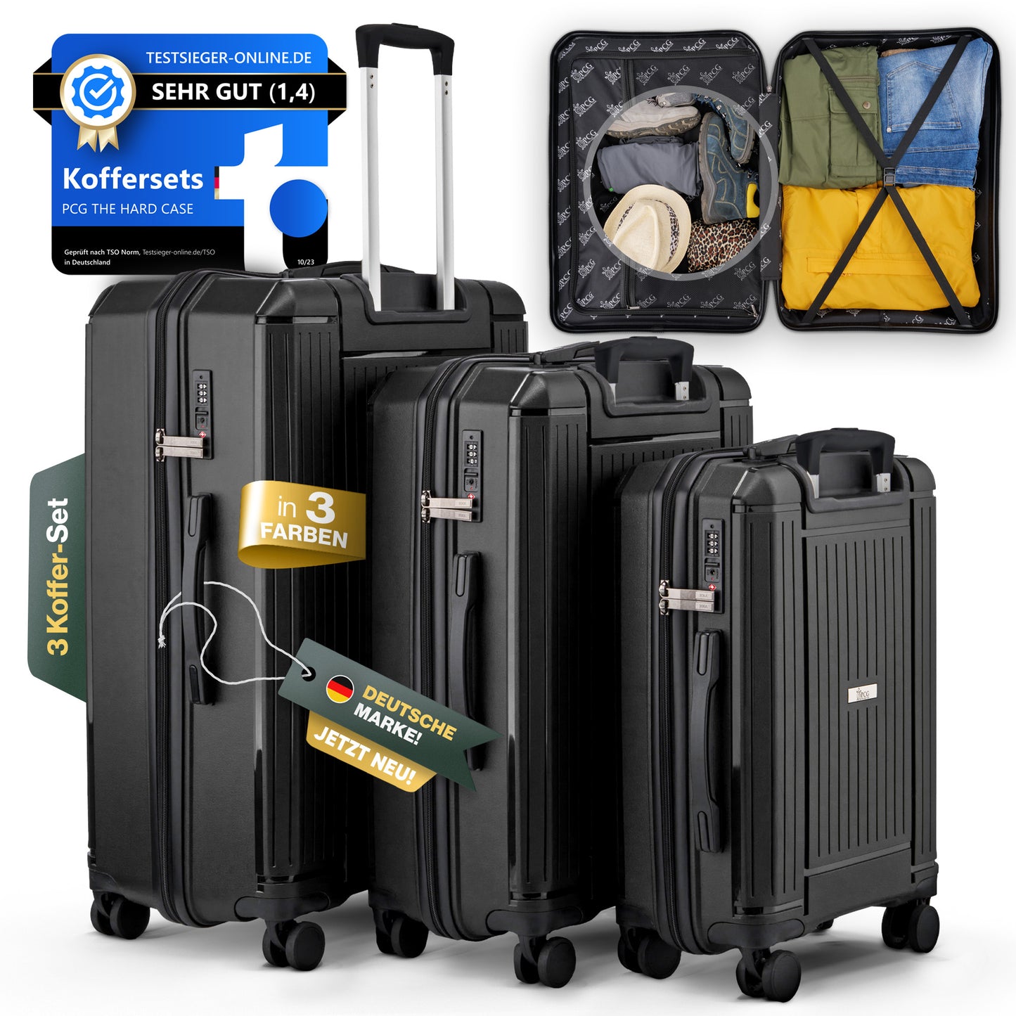 PCG THE HARD CASE premium Koffer 3er Set Schwarz