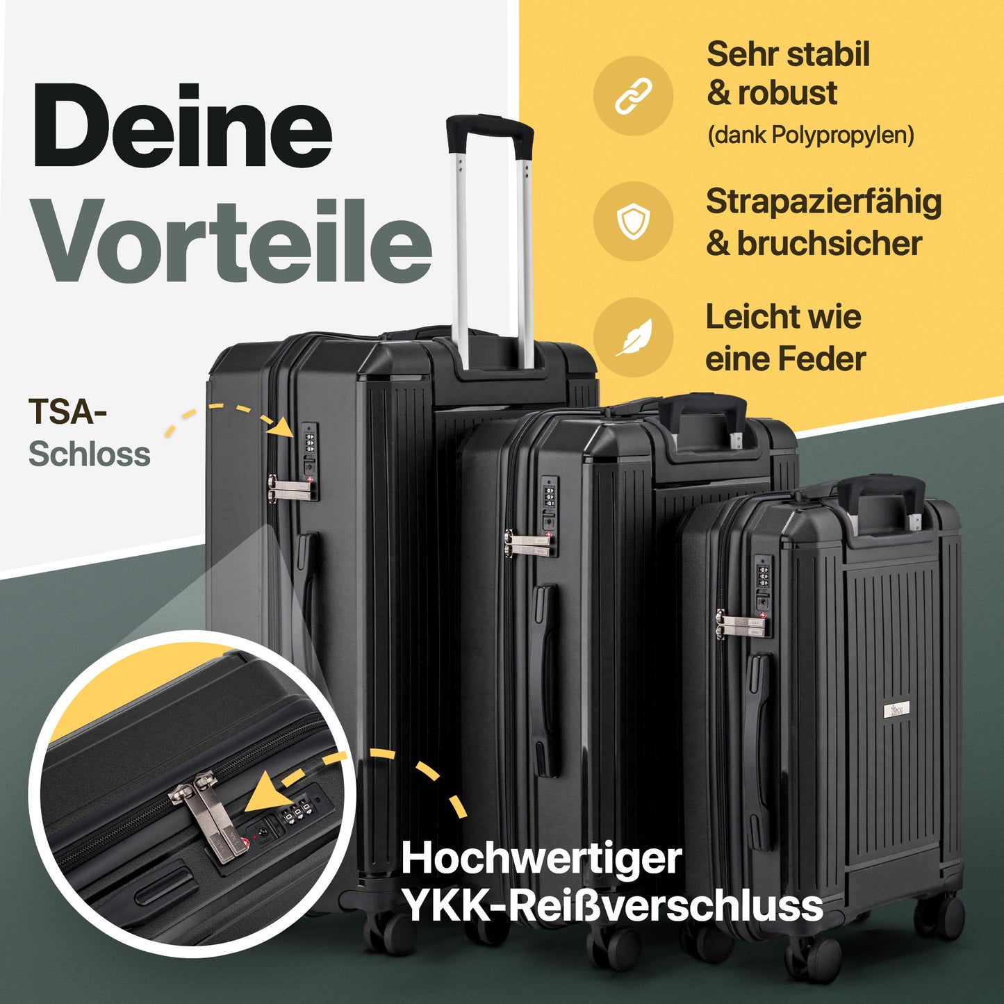 PCG THE HARD CASE premium Koffer 3er Set Schwarz
